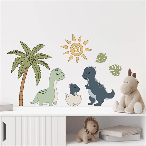 Söta och vackra väggdekor med dinosaurier och en palm