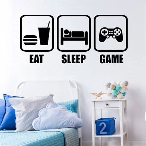 Väggdekor med texten Eat, sleep, game