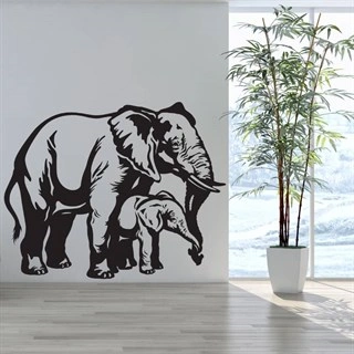 Elefant med babyelefant - Väggdekor