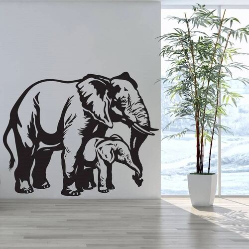 Elefant med babyelefant - Väggdekor