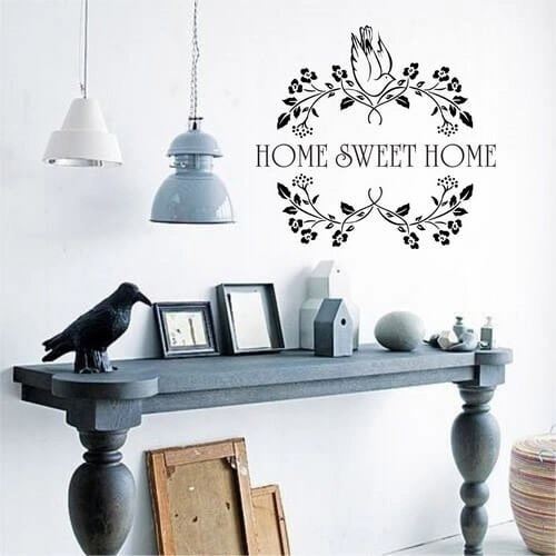 Home sweet home med fågel - wallstickertext