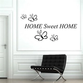 Wallstickers med texten HOME Sweet HOME och 4 fjärilar