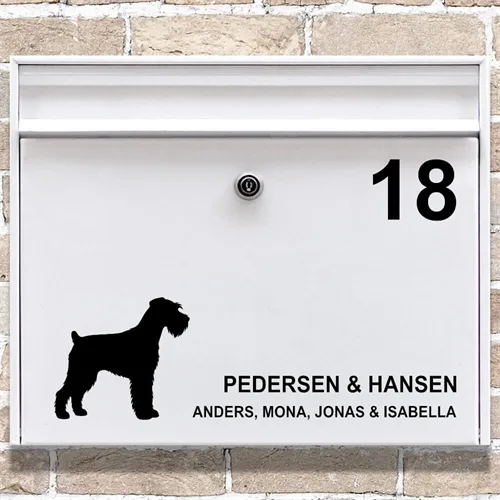 Brevlåda stickers Miniatyrschnauzer silhuett