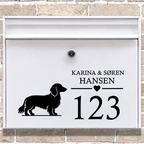 Brevlåda stickers med långhårig taxsilhuett