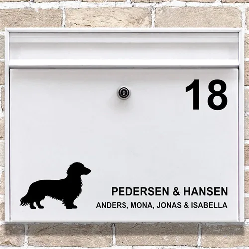 Brevlåda stickers Långhårig tax silhuett