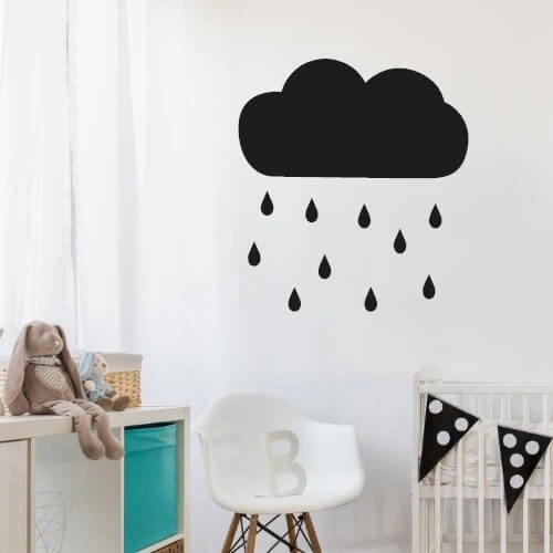 Väggdekor till barnrummet med moln och regndroppar.