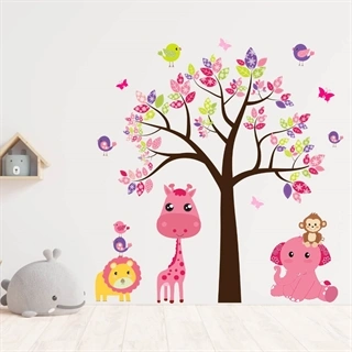 Tryckt wallstickers med ett vackert träd med söta djur