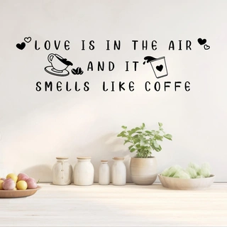 Love is in the air - Riktigt snygg väggdekor text för köket med kaffekoppar