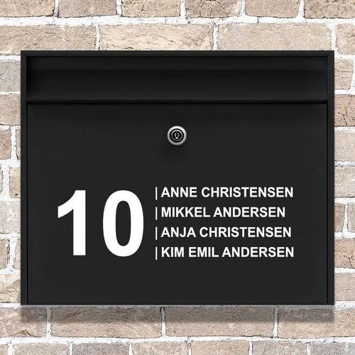 Brevlåde sticker med stort husnummer och namn