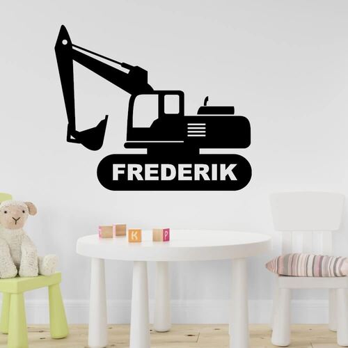 Grävmaskin wallsticker med eget namn för barnrummet