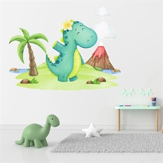 Akvarell Väggdekor med Dino på ø
