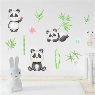 Akvarell Väggdekor med pandabjörnar och bambu