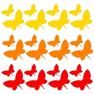 24 fjärilar Väggdekor i gula, orange och röda färger