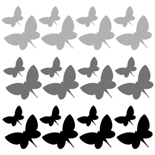 24 fjärilar Väggdekor i grått, mörkgrått och svart
