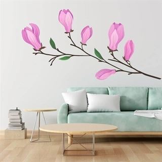 Gren med rosa blommor - Väggdekor