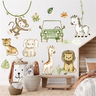 Akvarell väggdekor med safaridjur
