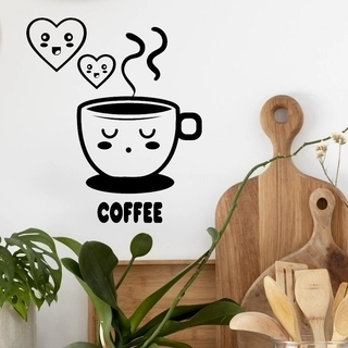 Väggklistermärke kaffe med söta hjärtan