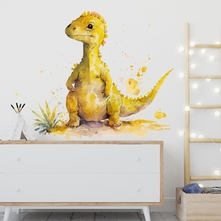 Akvarell väggdekal med unika gula dinosaurier