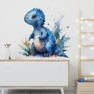 Akvarell väggdekal med unika blå dinosaurier