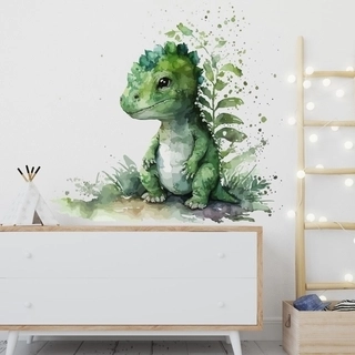 Akvarell väggdekal med unika gröna dinosaurier