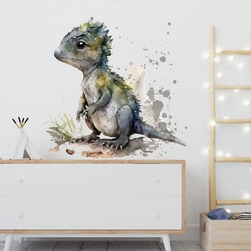 Akvarell väggdekal med unika gråbruna dinosaurier