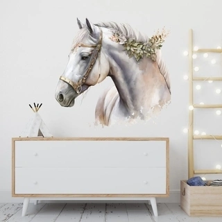 Akvarell väggdekal med vit häst