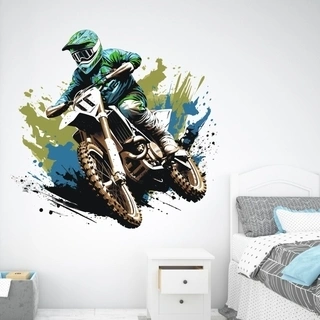 Motocross blå & grön väggdekal