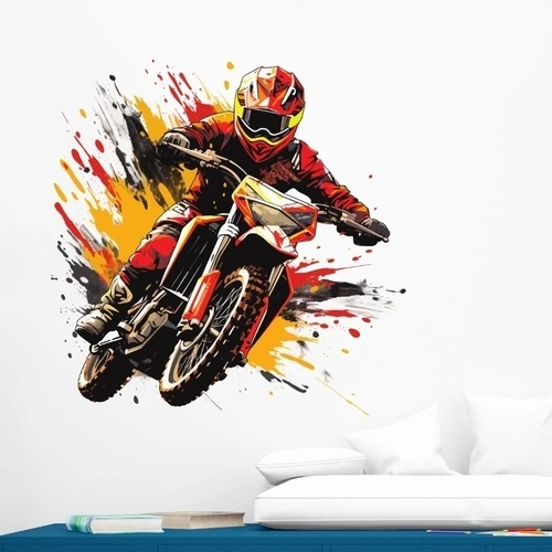 Cool wallsticker med en tvåhjulig motocrosscykel röd