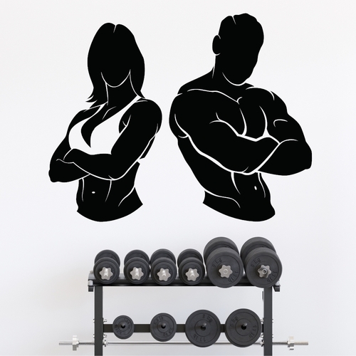 Silhouette hand med fitness man och kvinna väggdekal