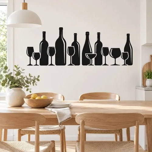 Vinflaskor och vinglas silhuett wallsticker