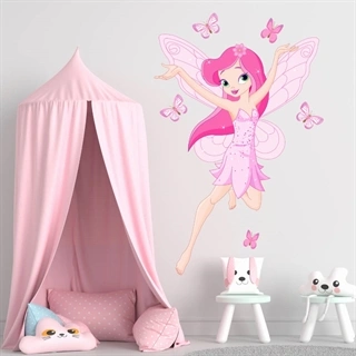 väggdekaler med supersöt dansfe i vacker rosa och rosa färg med fjärilar