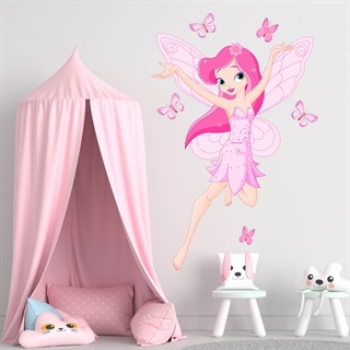 väggdekaler med supersöt dansfe i vacker rosa och rosa färg med fjärilar