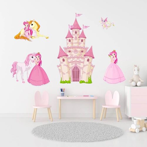Tryckt wallsticker med prinsessor och ett slott 