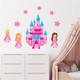 Tryckta prinsessor med slott - väggdekor