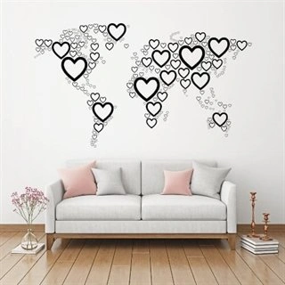 Väggdekor med världskarta med hjärtan- Handla den online på Sohu-wallstickers. Alltid gratis frakt och snabba leveranser.