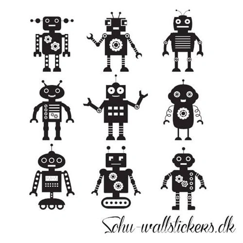 Wallstickers med text enfärgade robotar 