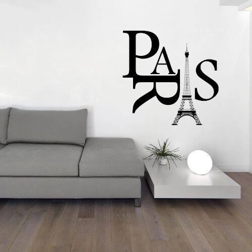 Wallsticker med texten Paris och Eiffeltornet