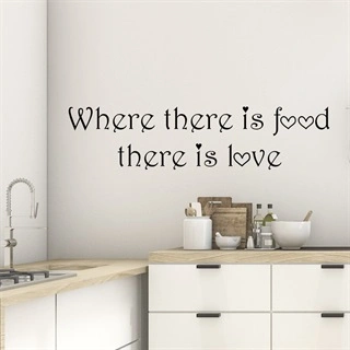 Väggdekor med engelsk text - Where there is food there is love